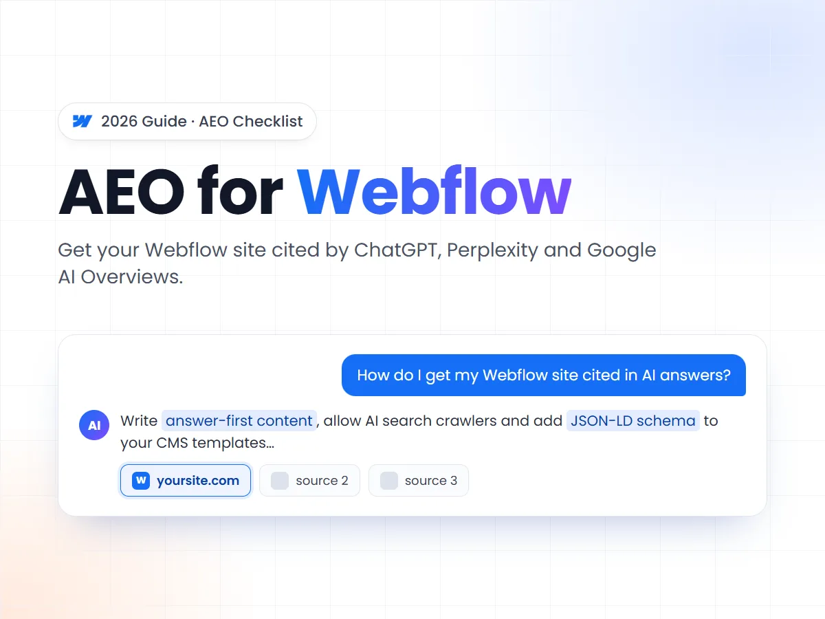 AEO for Webflow: How to Get Your Site Cited by ChatGPT and Google AI Overviews (2026)