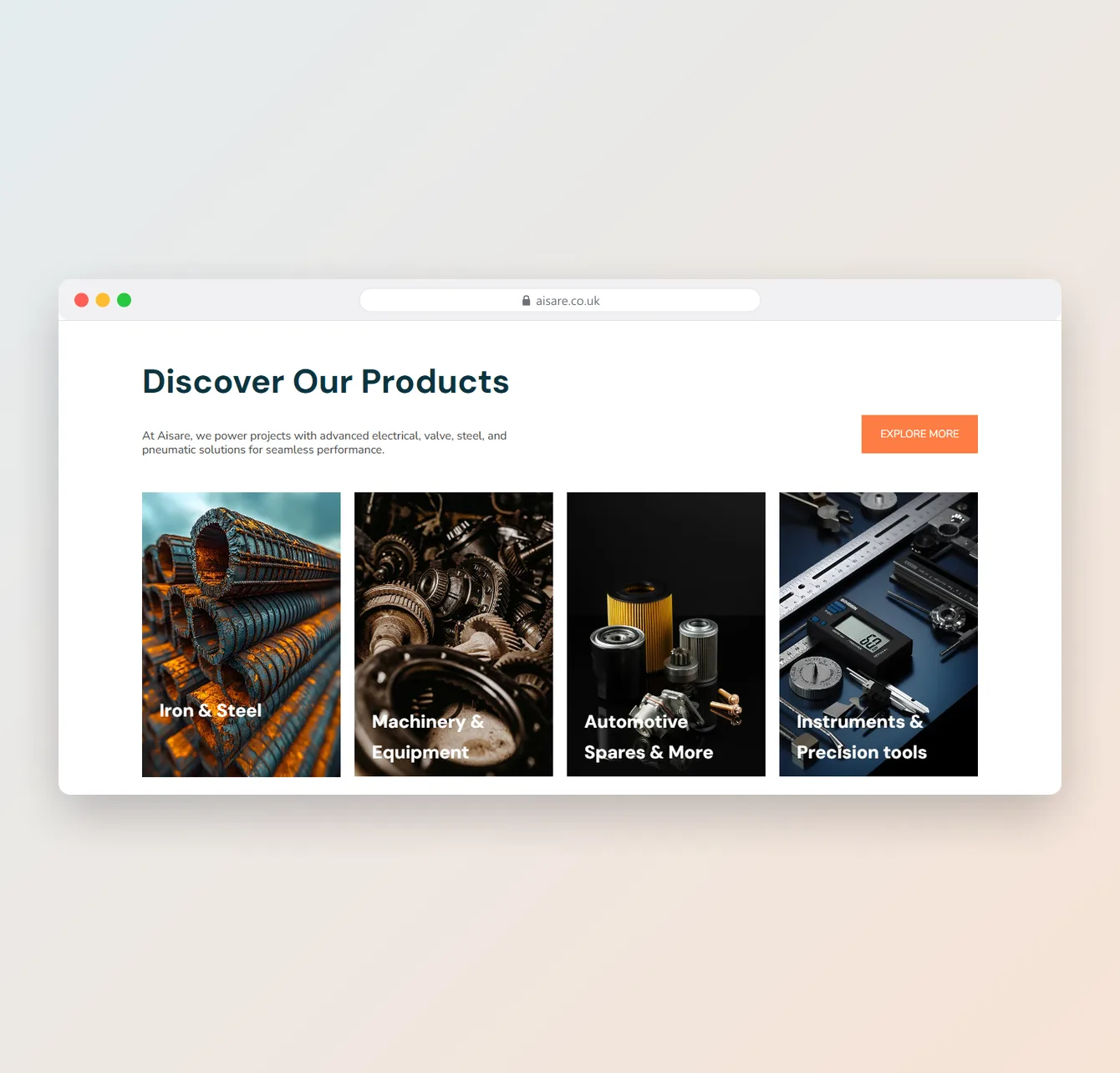 Aisare trading company website – screen 1