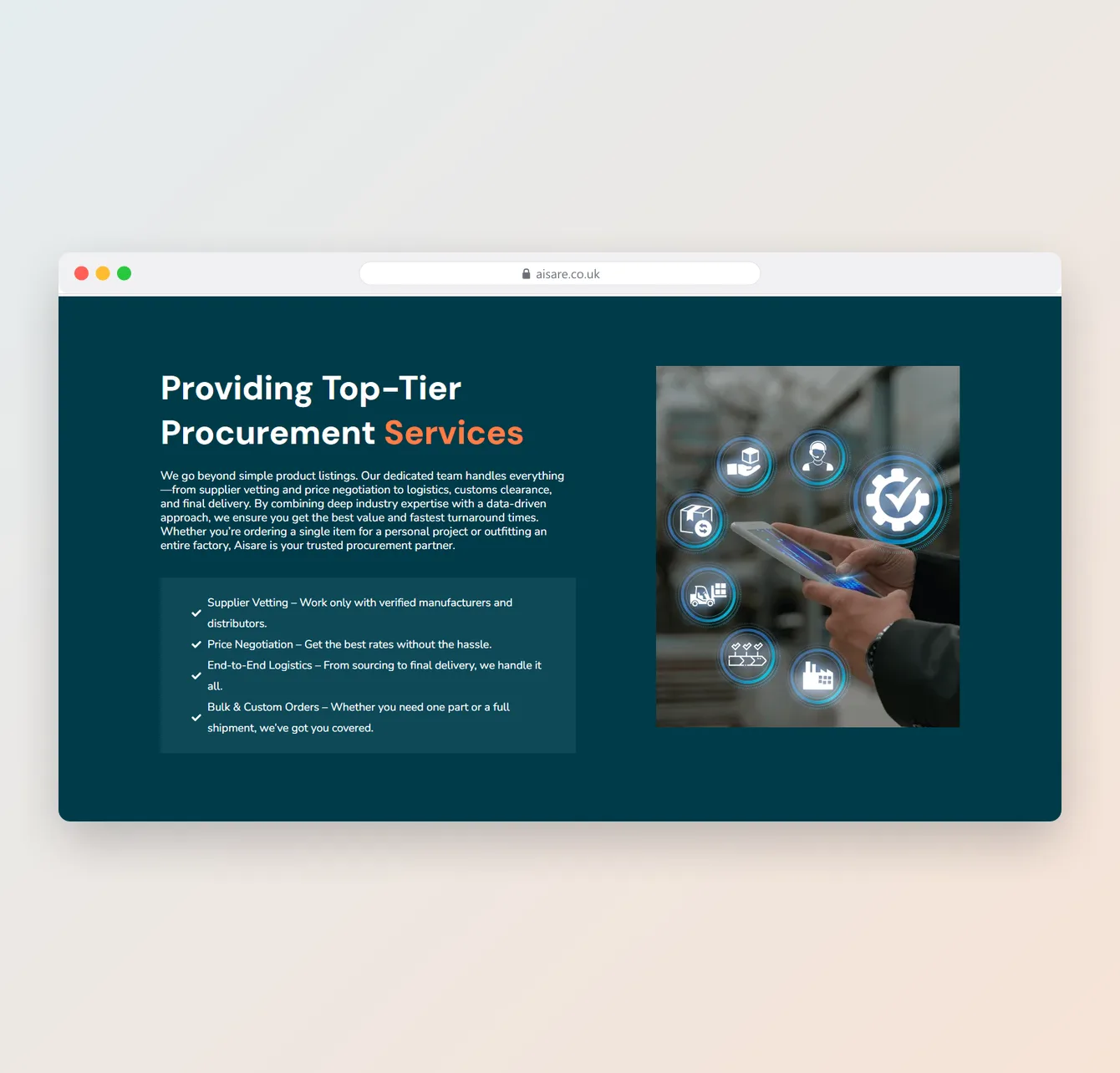 Aisare trading company website – screen 2