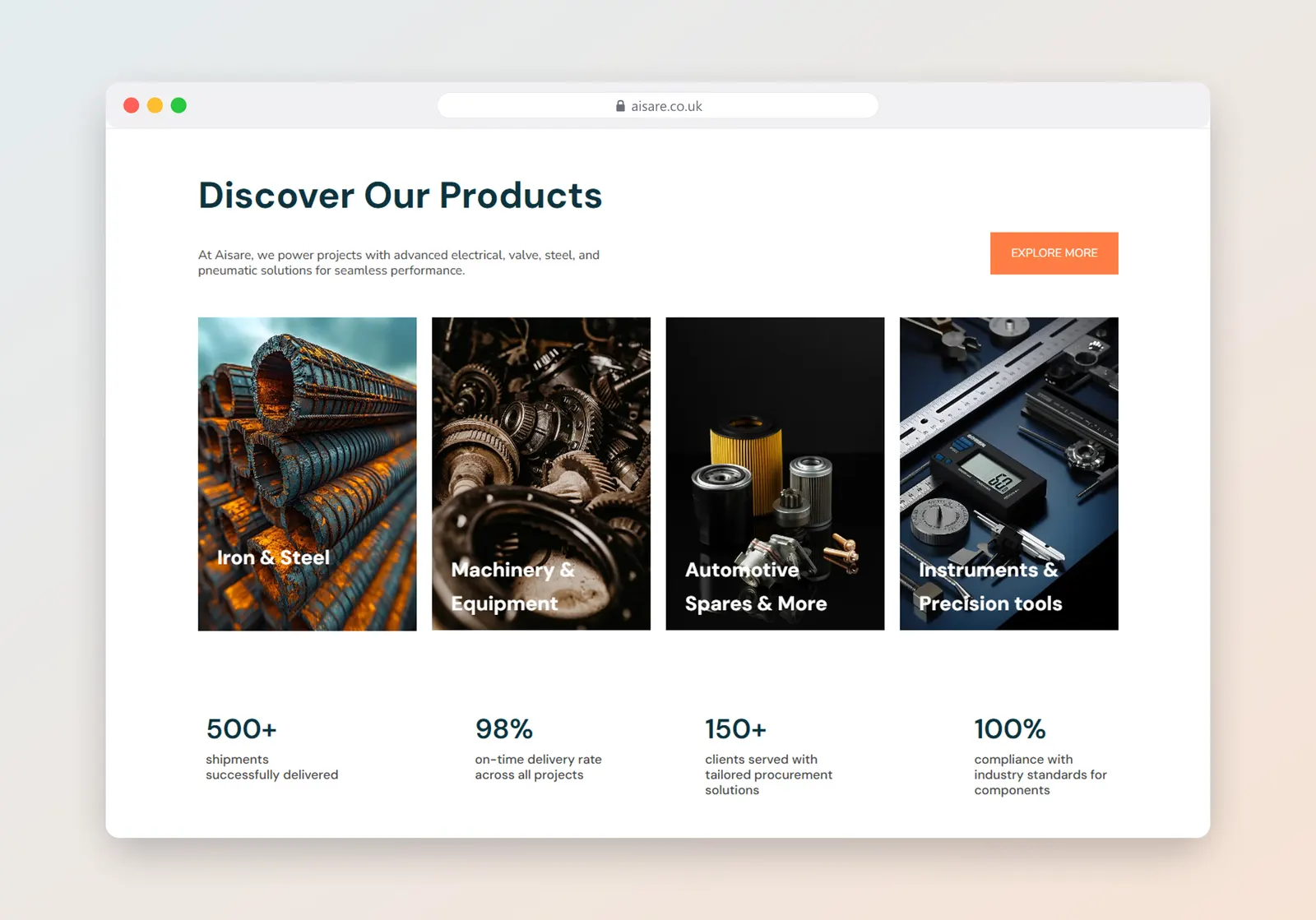Aisare trading company website – full page section 1