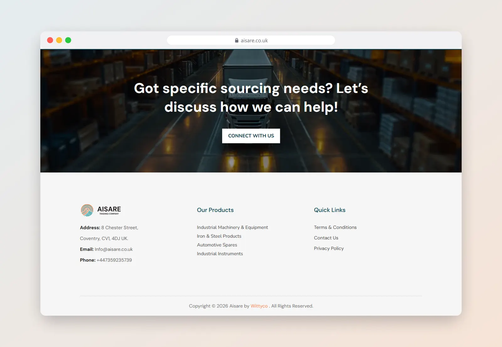 Aisare trading company website – full page section 3