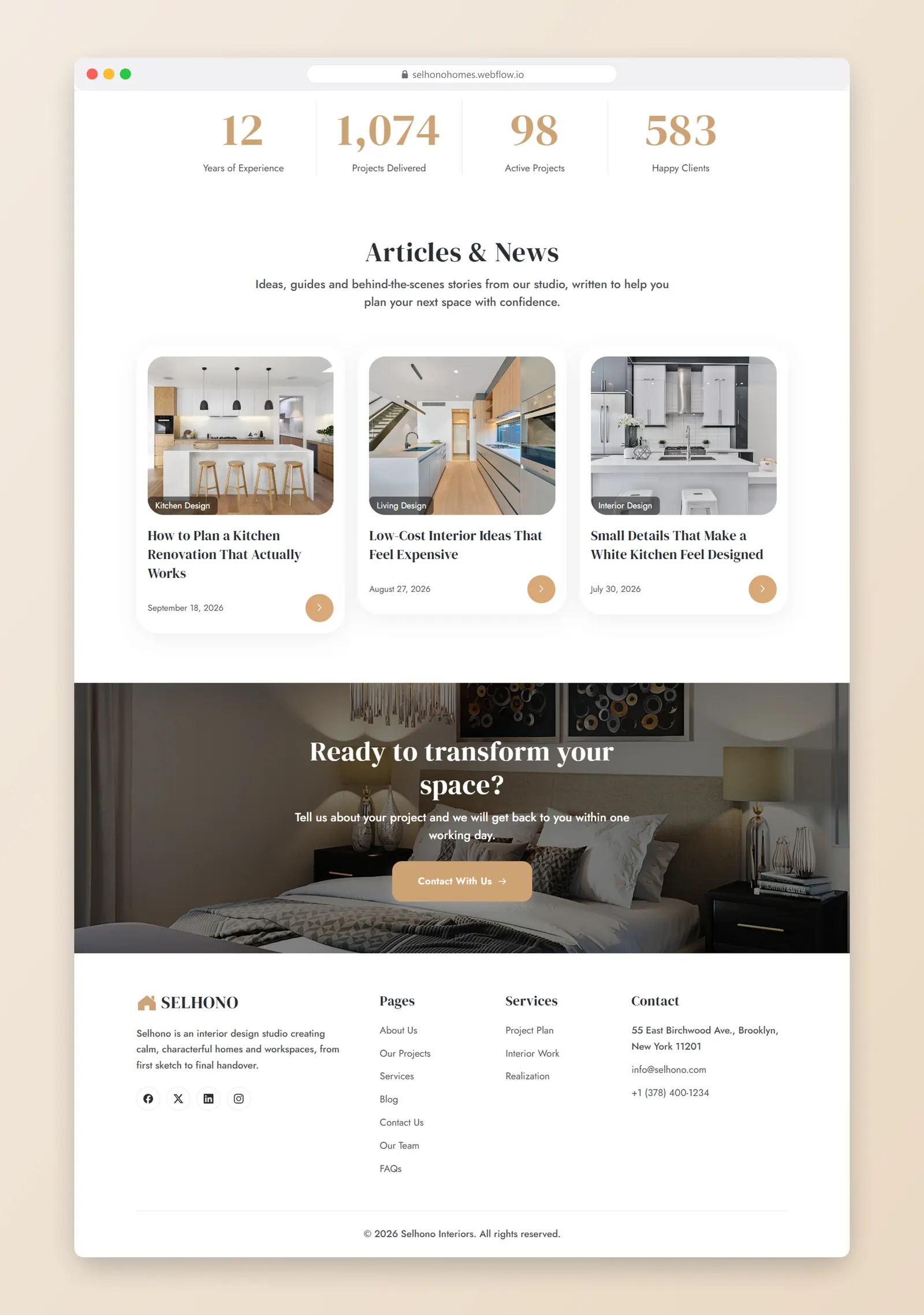 Selhono interior design studio – full page section 3