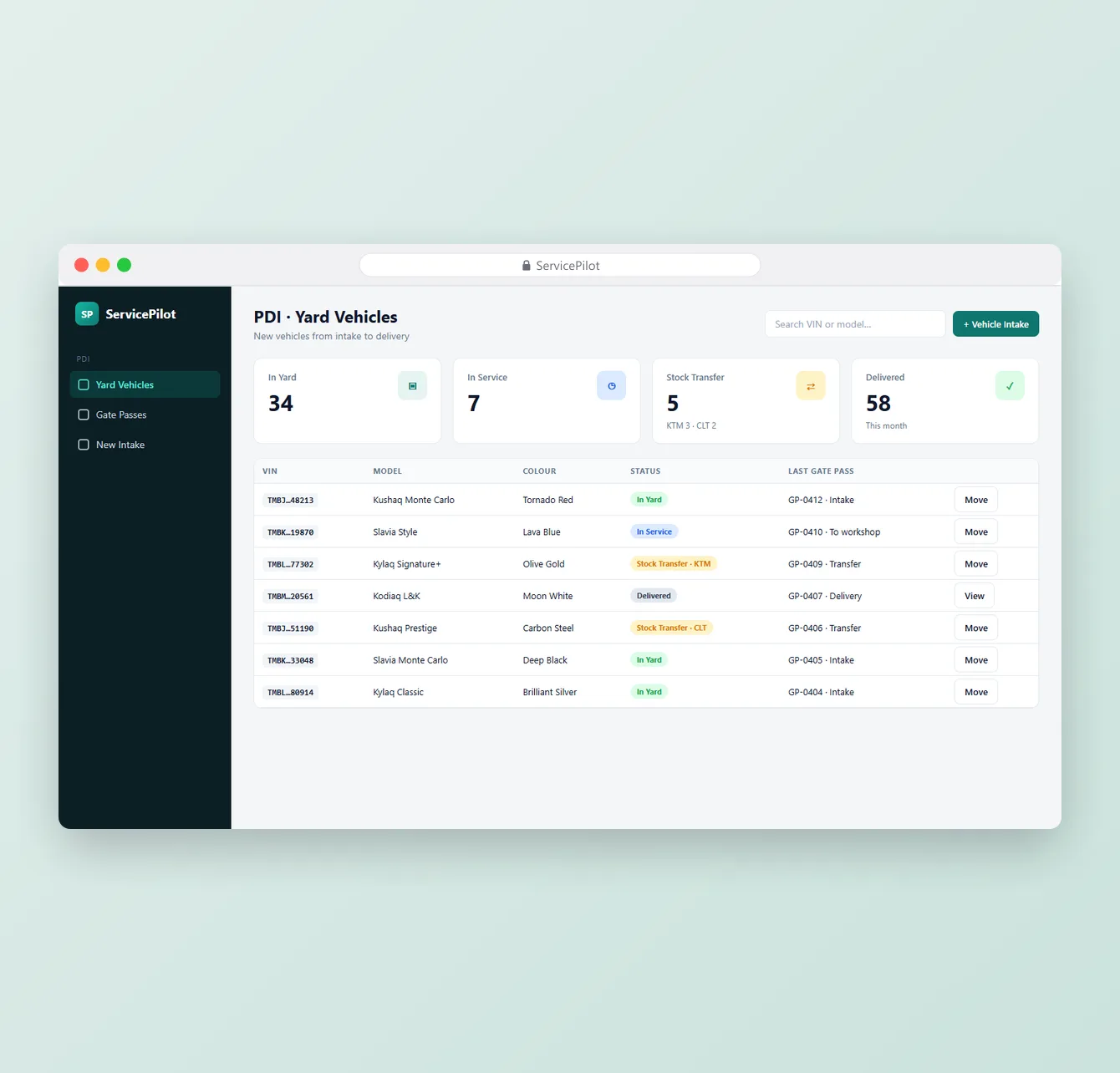 ServicePilot – screen 2 ServicePilot workshop tracking web app – screen 2
